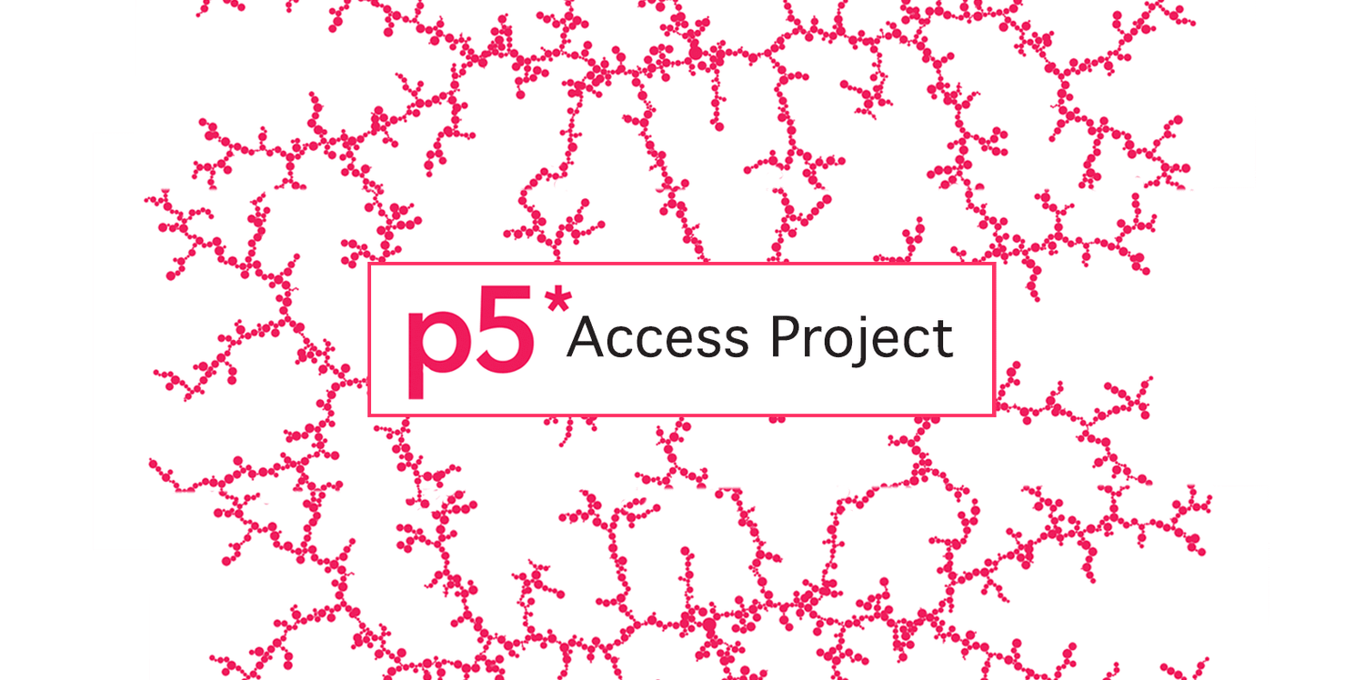 p5* Access Project logo on a field of pink branching dot patterns.